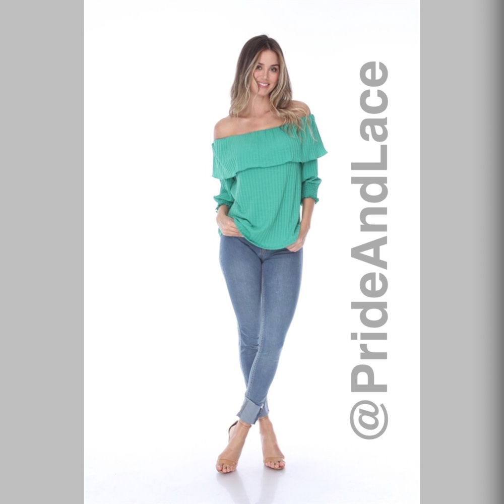 🌴GREEN RUFFLE OFF SHOULDERS TOP🌴 - Picture 4 of 4